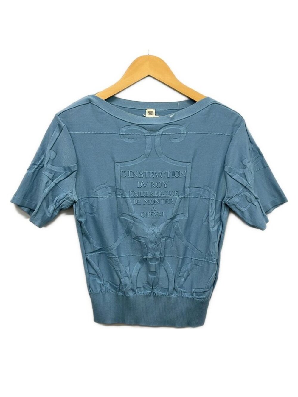Hermes Short Sleeve Sweater S Light Blue Crew Neck Silk Blend L'instrvction 36
